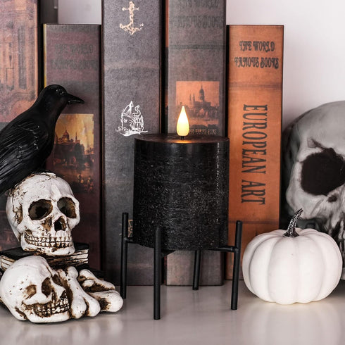 smtyle Halloween Black Fllickering Flameless Candles Home Decor Battery Operated with None-Moving Flame Wick LED Pillar Candle 3 x 3 inch...