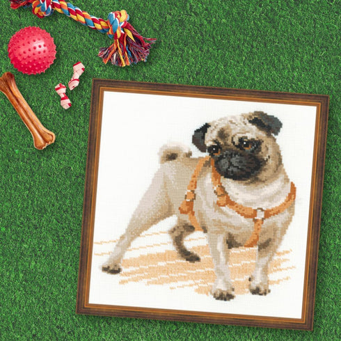 RIOLIS - Pug Dog 1176, Dogs Cross Stitch Kits 9,84" x 9,84", Counted Cross Stitch Kits, Counted Cross Stitch Kits for Beginners & Advanced, Cross ...