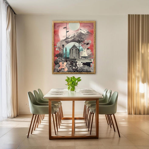 Posterizer 1 pcs-retro collage with music instrumets , landscapes-Retro Art-Abstract & Modern Art-Gift for Art Lovers- UNFRAMED Wall Art...