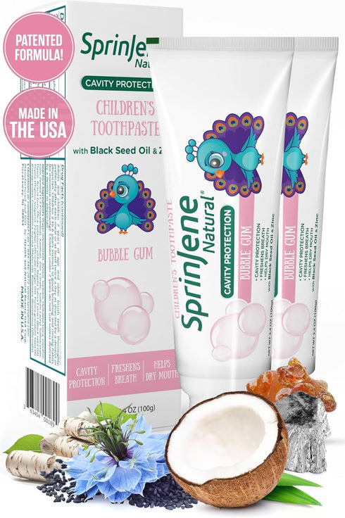 Sprinjene Kids Toothpaste Bubblegum Toothpaste Kids Fluoride Toothpaste SLS Free Cavity Protection Toothpaste with Patented Natural Formula 2 Pack...