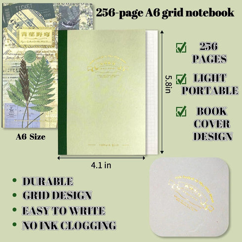 LCLAIDYDY Scrapbooking Supplies Kit,Vintage Botanical Aesthetic Scrapbook Kit,Bullet Junk Journal Kit with Journaling,A6 Grid Notebook,Stationery,...