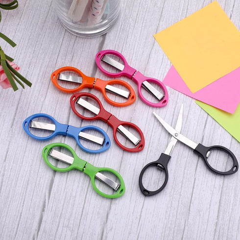 Tatuo 6 Pieces Stainless Steel Scissors Anti-Rust Folding Scissors Glasses-shaped Mini Shear for Home and Travel Use (5 Colors)...