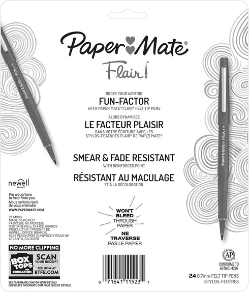 Paper Mate Felt Tip Pens Flair Marker Pens, Medium Point, Assorted, 24 Count...