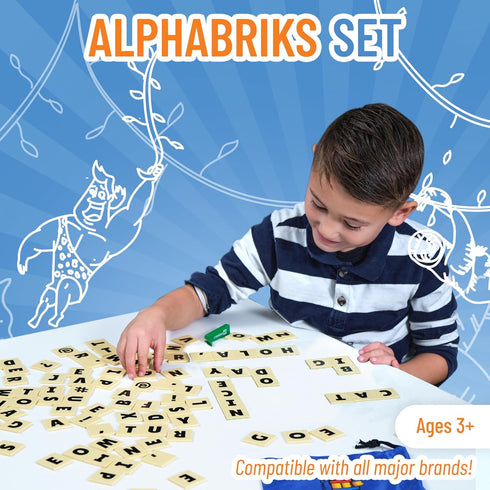 Strictly Briks AlphaBriks, 200 Pieces, 2x2 Alphabet Letter Bricks with Drawstring Bag, Easy to Remove, Fun and Educational Tool, 100% Compatible w...