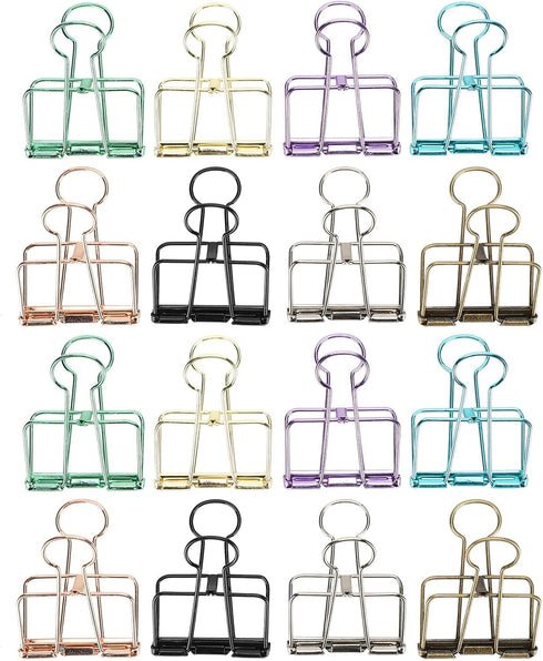 16pcs Binder Clips, Colorful Hollowed Metal Binder Clips Multicolor Paper Binder Clips Metal Paper Clips Iron Wire Paper Clamps for Office Supplie...