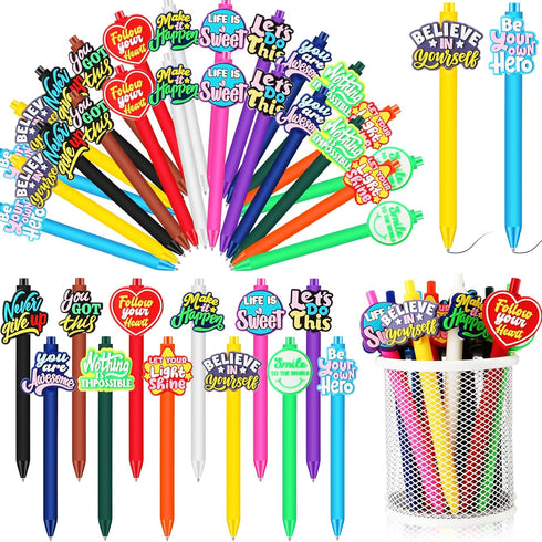 24 Pcs Inspirational Pens Bulk Motivational Quote Ballpoint Pens Funny Retractable Black Ink Pens Colorful Encouraging Writing Pen for Women Men O...