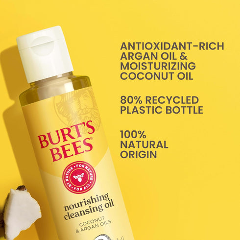 Burt's Bees Nourishing Cleansing Oil With Coconut and Argan Oils, Cleansing Face Oil for Normal to Dry Skin, 100 Percent Natural Origin Skin Care,...