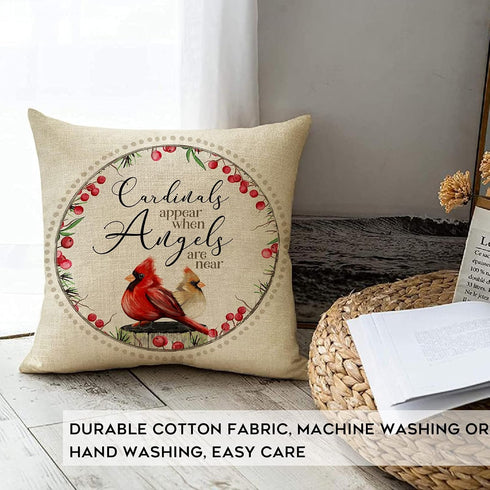 Winter Cardinals Appear When Angels are Near Home Decorative Throw Pillow Cover Red Bird Sign Cushion Case, 18 x 18 Home Decoration Christmas Outs...