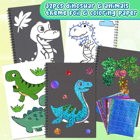 Art & Craft Activity,Foil Fun Dinosaur DIY Art Kits,No Mess Creative Foil Art Kits Set Drawing Game for Kids,Birthday Gifts Crafts Supplies Kits T...