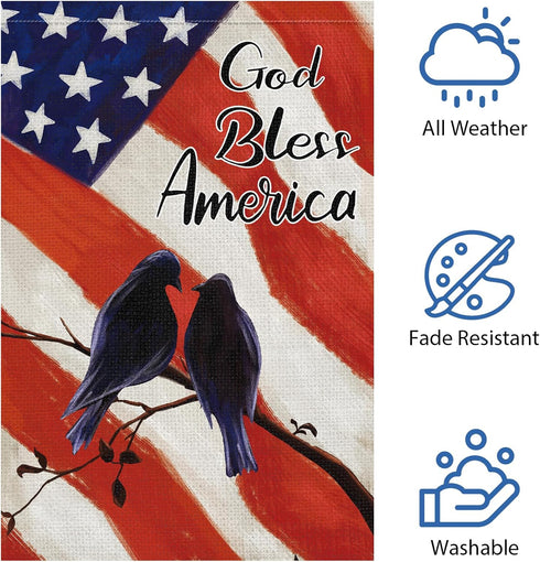 God Bless America 4th of July Garden Flag Patriotic Birds House Flag 12x18 Inch Double Sided, America Independence Day Flag Memorial Day Yard Bann...