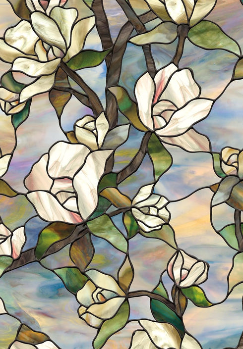 Artscape Star Magnolia | Window Privacy Film Stained Glass Pattern| Non-Adhesive & UV Protection | Easy to Apply & Removable | 24 x 36 inches | Ma...