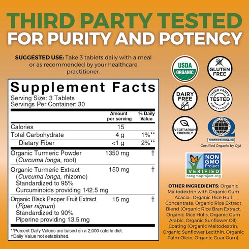 Organic Turmeric Supplement 1500 mg - Turmeric Pills for Joint Support and Cellular Defense - Turmeric Curcumin with Black Pepper for Increased Ab...