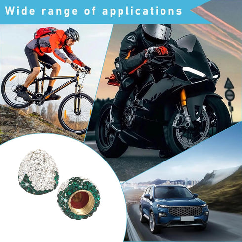 4PCS Strawberry Car Tire Valve Stem Caps, Bling Crystal Rhinestone Tire Valve Stem Covers, Dustproof Wheel Valve Covers for Women, Universal Car A...