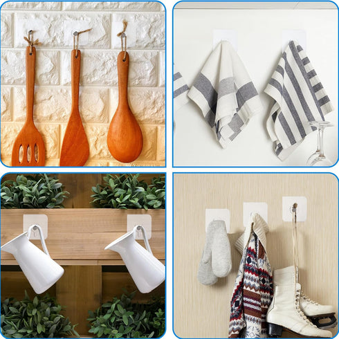 20 Pcs Self Adhesive Wall Hooks No Drill Hooks for Hanging, No-Trace Sticker Frame Hangers without Nails for Mount Wall Shelf, Heavy Duty Adhesive...