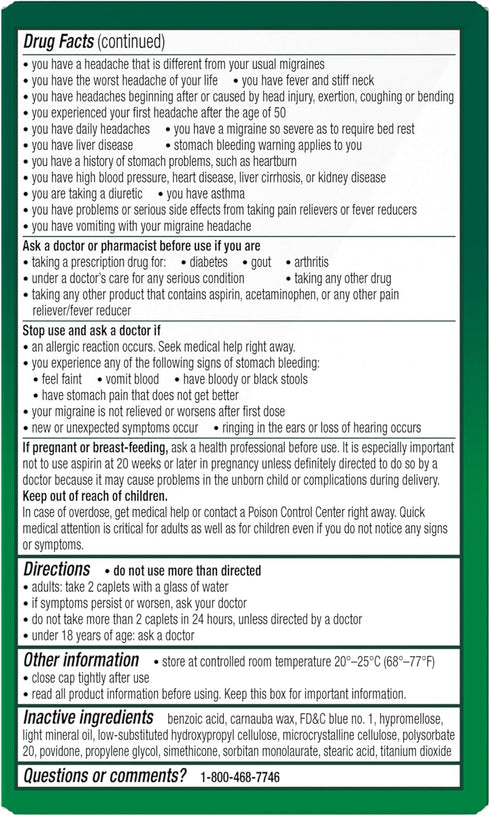 Excedrin Migraine Relief Caplets for Migraine Symptoms, Acetaminophen 250mg, Aspirin 250mg, Caffeine 65mg, Pain Reliever, 200 count...