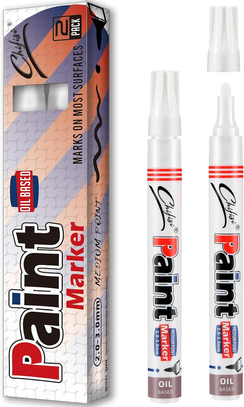 2 Pack White Permanent Paint pens,Never Fade Paint Pens,Medium Tip Quick Dry And Waterproof Permanent Oil-Based Paint Marker Pens For Rock,Glass,P...