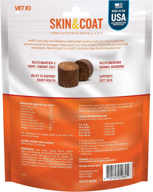 VetIQ Skin and Coat Supplement for Dogs, Helps Maintain Healthy Skin and Shiny Coat, Hickory Smoke Flavor Dog Chew, Made in The USA, 60 Count...
