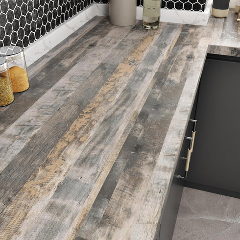 15.7"X118" Grey Shiplaps Wood Contact Paper for Countertops Peel and Stick Contact Paper Waterproof Distressed Wood Wallpaper for Bedroom Kitchen ...