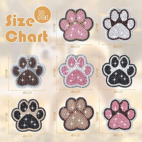 YLOLUL 16 Pcs Dog Paw Shaped Diamond Art Keychains DIY Pet Paw Diamond Art Keychain Kits Diamond Art Double-Sided Cat Dog Paw Painting Key Chains ...