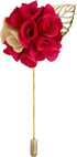 Knighthood Lapel Pin For Men Bunch Flower With Golden Leaf Handmade Boutonniere Brooch Pin for Suit Wedding Groom with a Box (Bright Pink & White)...