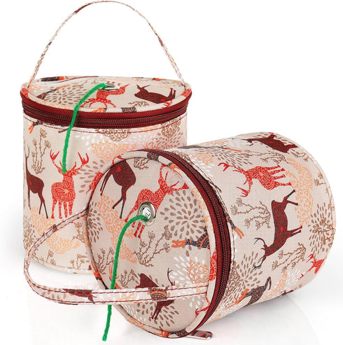 Katech Small Yarn Storage Case Empty Round Yarn Bag Knit Tote Bag Basket (Brown)...