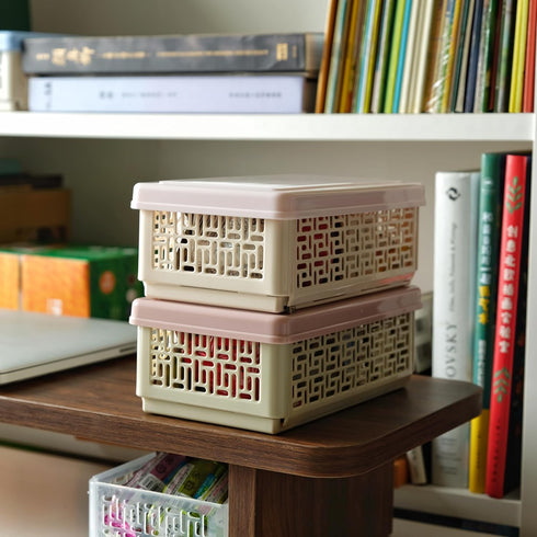 Mini Collapsible Plastic Crates with Lid 1Qt(7.5''x4.5''x2.8'') Foldable Small Storage Container for Crafts,Office,School,Kitchen...