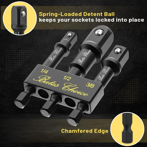 Bates- Impact Socket Adapter Set, 3 PCS, 1/4", 3/8" and 1/2", with Holder, Socket Adapter Set, Impact Socket Adapter, Socket Adapter Set, Socket A...