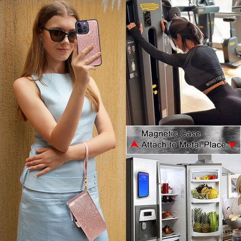 Harryshell Compatible with iPhone 13 Pro Max 6.7 inch 5G 2021 Wallet Case Detachable Magnetic Cover Zipper Cash Pocket Multi Card Slots Holder Wri...