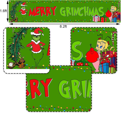 Nepnuser Grinchmas Fence Banner Christmas Green Elf Winter Holiday Party Decoration Xmas Large Home Garden Outdoor Yard Hanging Sign-1.6 * 8.2ft (...