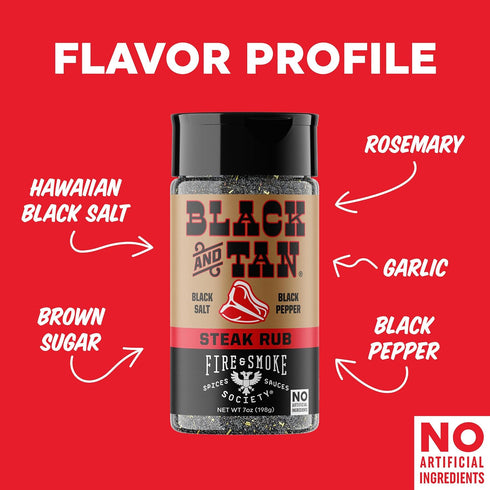 Fire & Smoke Society Black & Tan Steak Seasoning | BBQ Rubs, Steak Rub for Smoking and Grilling Meat | Steaks, Brisket, Burgers Dry BBQ Rubs and S...