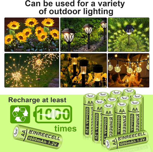 Rechargeable AA Batteries, Ni-MH Double A Solar Batteries High Capacity 1.2V Pre-Charged for Outdoor Solar Lights, String Lights, Pathway Lights (...