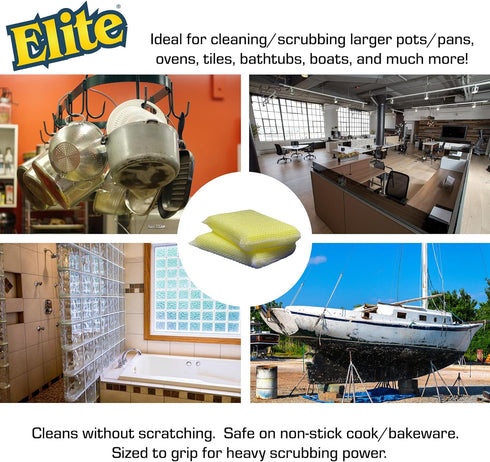 Elite HD (Heavy Duty) All Purpose Cleaning Pad, 2 Pack, Non Scratch, Dish Sponge, Scrubber, Made in USA. Large Thick Sponge for Household and Indu...