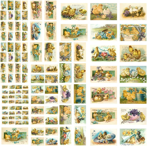 Decoupage Paper Pack (21 Sheets 6"x8") Cute Little Easter Chicks and Flowers FLONZ Vintage Styled Easter Cards Pictures for Decoupage, Craft and S...
