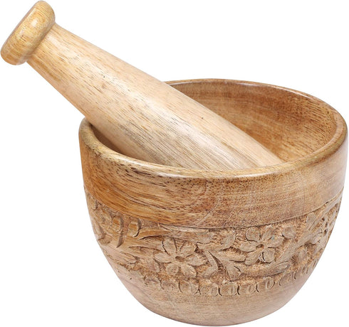 Wooden Mortar and Pestle Grinder/Chopper for Herbs, for Garlic Press, Coffee Grinder, Herb Spice Masher, Ginger Crusher, Spice Grinding, Spices an...
