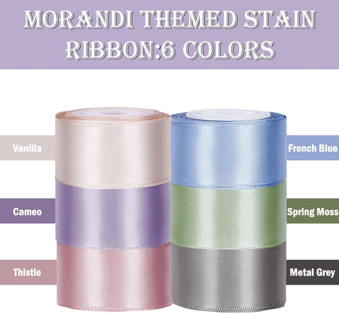 Whaline Morandi Satin Ribbon 6 Rolls Pastel Silk Ribbons Wedding Double-Sided 1 Inch 5 Yard Each for Wedding Bridal Baby Shower Decor Gifts Wrappi...
