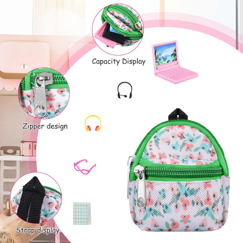 20 Pieces Mini Backpack for Dolls Doll Travel Accessories Include Doll Backpack with Zipper Laptop Books Headsets Sunglasses Scene Simulation Toy ...