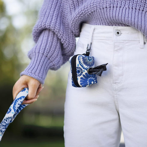 Ultra Joys Dog Leash with Dog Poop Bag Dispenser - Heavy Duty Cotton Fabric Pet Leash with Metal Clasps - Blue Daisy 5ft Dog Leash and Dog Waste B...