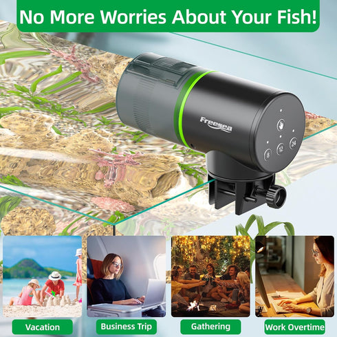 FREESEA Automatic Fish Feeder for Aquarium: Auto Fish Food Dispenser with Timer for Small Tank Betta Turtle - Battery Vacation Self Feeding for Fl...