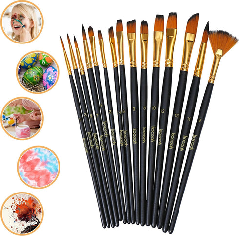 Acrylic Paint Brushes Set 15 Pieces, Nylon Bristle Paintbrushes for Acrylic Painting, Oil and Watercolor Brushes for Body Face Rock Canvas Miniatu...