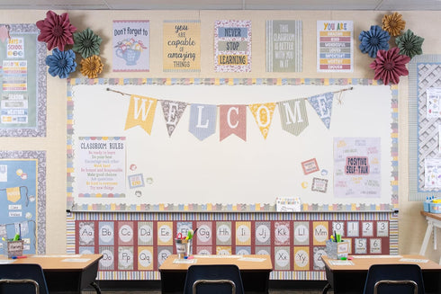 Teacher Created Resources Classroom Cottage Pennants Welcome Bulletin Board (TCR7170)...