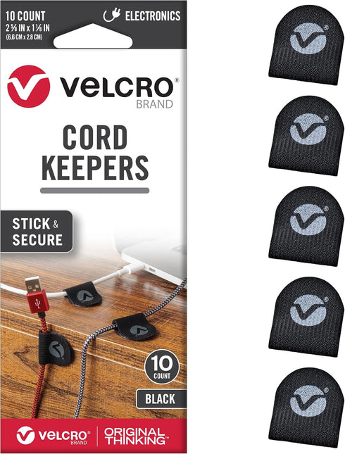 VELCRO Brand Cord Keepers | Soft Nylon Cable Clips Organize Wires in Home, Office, Desk or Nightstand | Removable Adhesive Back Holds Secure, Remo...