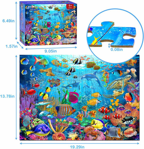 Puzzles for Kids Ages 6-8 8-10 Year Old - Ocean Underwater World, 200 Pieces Jigsaw Puzzles for Kids, Learning Educational Toys for Boys and Girls...