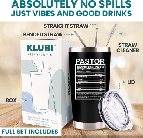 KLUBI Pastor Gift 20 Ounce Travel Coffee Mug Tumbler - Funny Idea for Appreciation, Wife, Faith Based, Birthday - Men and Women...