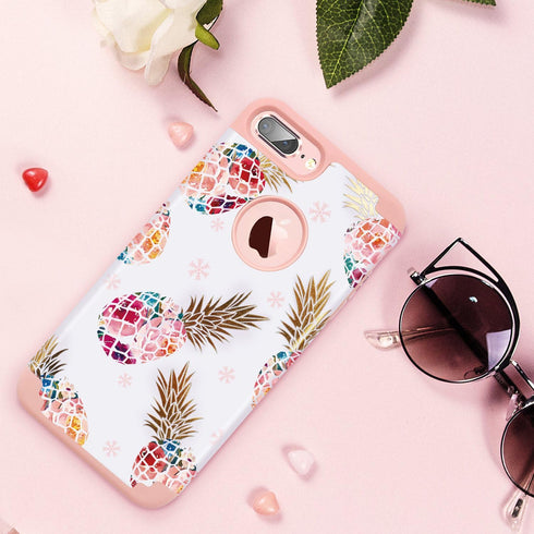 Fingic Pineapple Floral Ultra Slim Case Hard PC Soft Rubber Anti-Scratch Shockproof Protective Case Cover for iPhone 7/8 Plus (Pink02)...