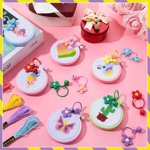 Chuangdi 6 Sets Cross Stitch Kits for Kids Embroidery Kit for Beginners Embroidery Stitches Practice Kit Beginner Embroidery Kit Starters Cross St...