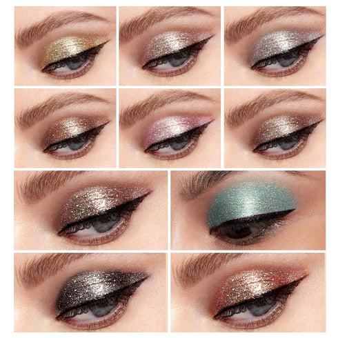 LANGMANNI 10 Pcs Liquid Glitter Eyeshadow Metallic Shimmer Glitter Eyeshadow Sweatproof Makeup Set,Glitter Pressed All Highly Pigmented Blending P...