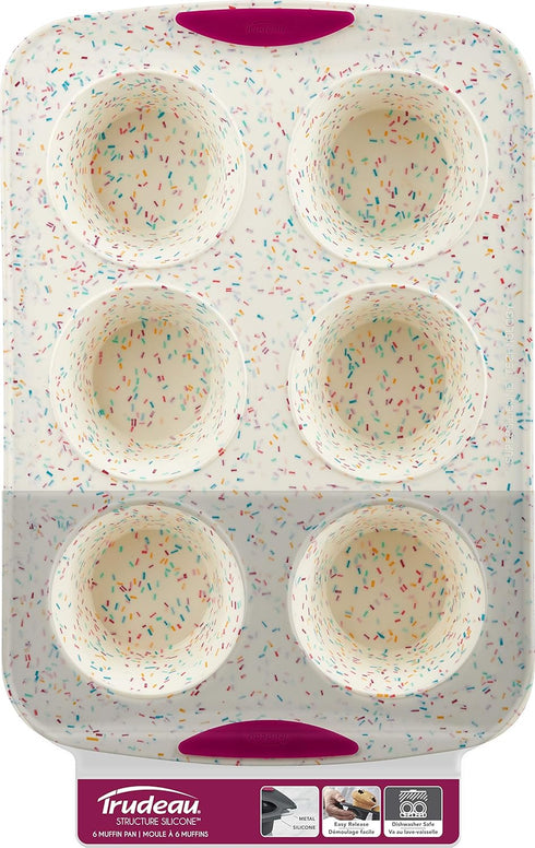 Trudeau Structure White Confetti Reinforced 6 Cup Jumbo Muffin Pan Silicone Bakeware...