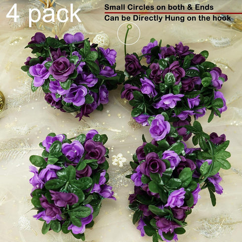 4 Pcs 33 Ft Fake Rose Vine Flowers Plants Artificial Flower Hanging Rose Ivy Home Hotel Wedding Party Garden Art Decor Garden Craft Arrangement De...