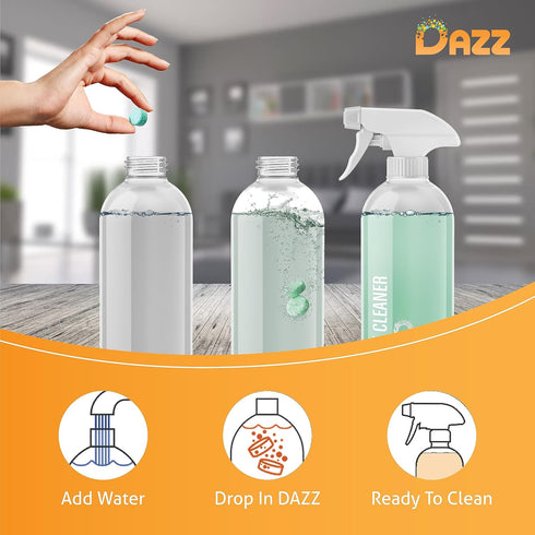 DAZZ Whole House Starter Kit (3 Reusable Spray Bottles, 6 Refills) Natural All Purpose Cleaner, Glass and Window Cleaner, and Bathroom Cleaner - E...