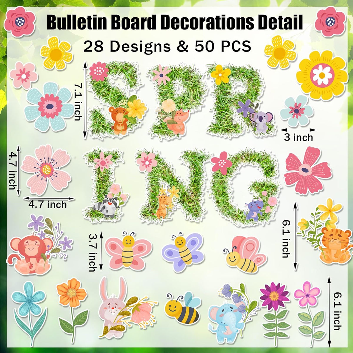 JuGeoZhi Spring Bulletin Board Decorations Set - 50 PCS Flower ...